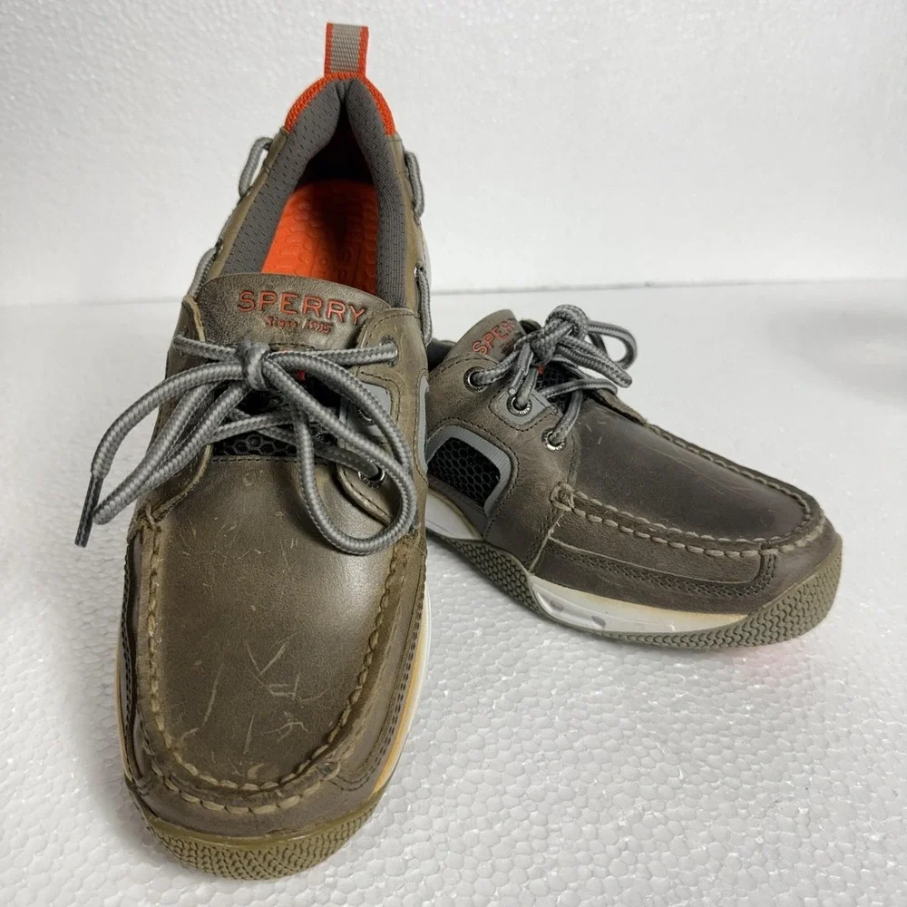 Sperry Shoes Mens Size 8 Brown Leather Boat Sneaker Mesh Lace Up Casual 10528703